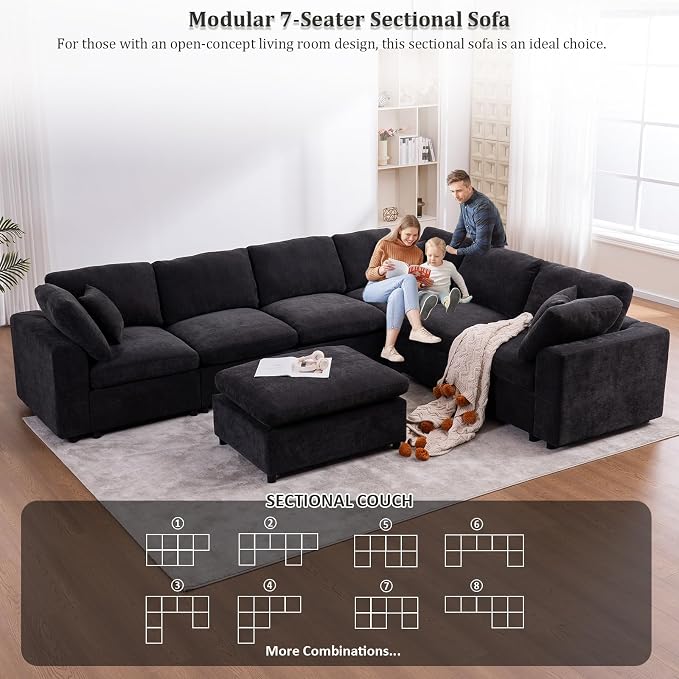 Oversized Modular Sectional Sofa Couch, Large 7 Seater Corner Sofa Modern U - Image 3