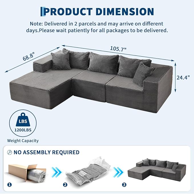 Hetoy Oversized L Shape Modular Sofa, Soft Modular Sectional Couch - Image 2