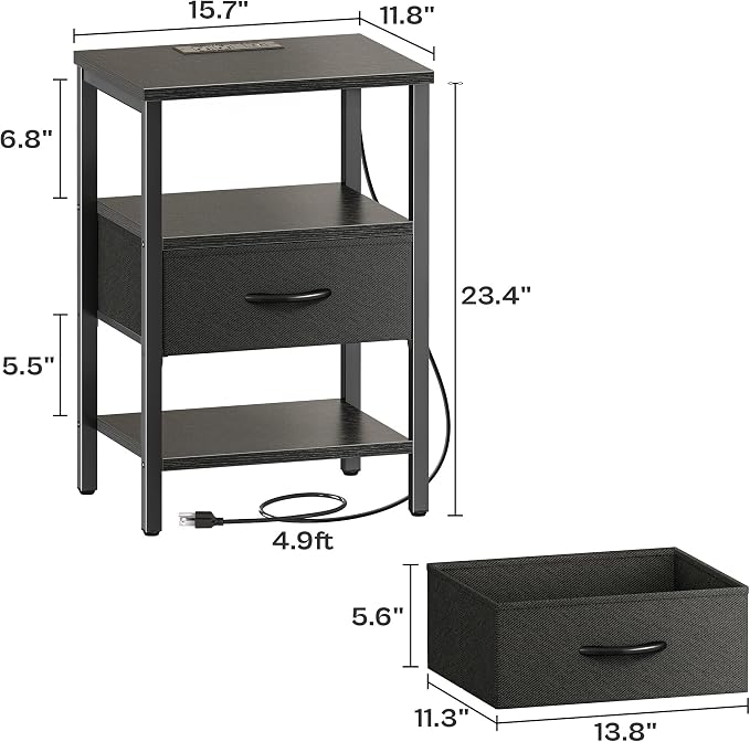 SUPERJARE Nightstand with Charging Station, Bed Side Table with Adjustable - Image 3