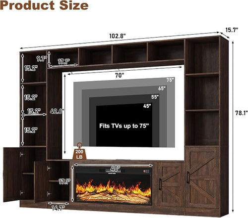 103" Fireplace TV Stand with 40" Electric Fireplace, Farmhouse TV Stand with - Image 2