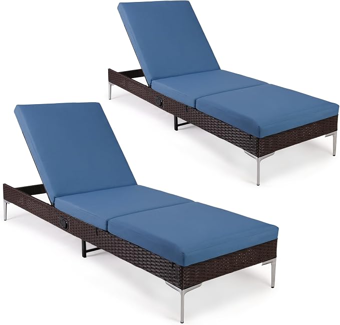 HOMREST Outdoor Chaise Lounge Chair Set of 2, Patio Wicker Lounge Chairs - Image 6