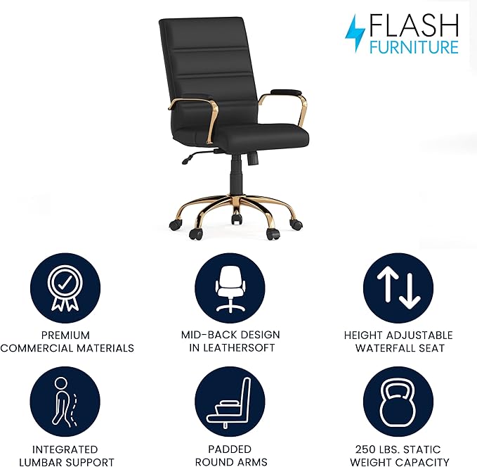 Flash Furniture Whitney Mid-Back Swivel LeatherSoft Desk Chair - Image 4