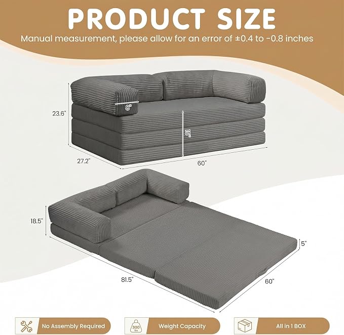 JUIKURY Folding Sofa Bed, Convertible Sleeper Chair - Image 2