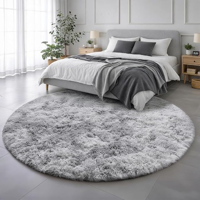 Amdrebio Tie-Dyed Light Grey Round Rugs - Image 3
