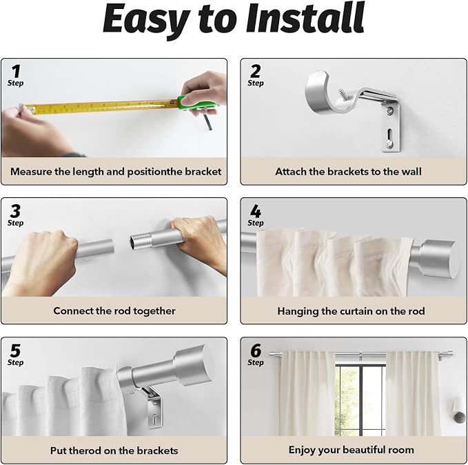 GEEBOBO Silver Curtain Rods for Windows 28 to 48 Inch, 1 Inch Adjustable Heavy - Image 7