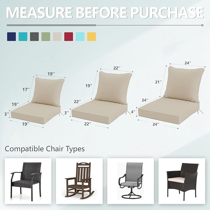 22x22 Inch Patio Chair Cushions Set of 4, Outdoor Furniture Cushions - Image 7