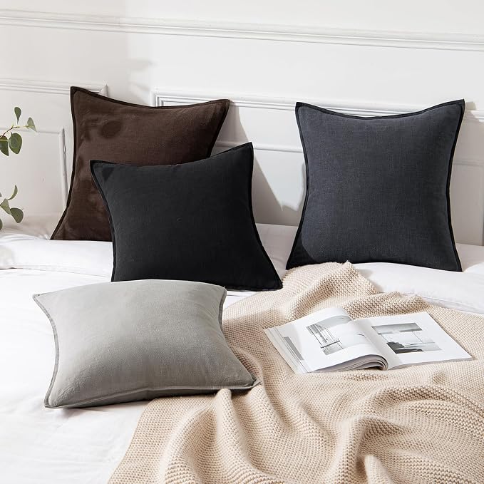 MIULEE Decorative Linen Euro Sham Pillow Covers 26x26 Black Boho Farmhouse - Image 4