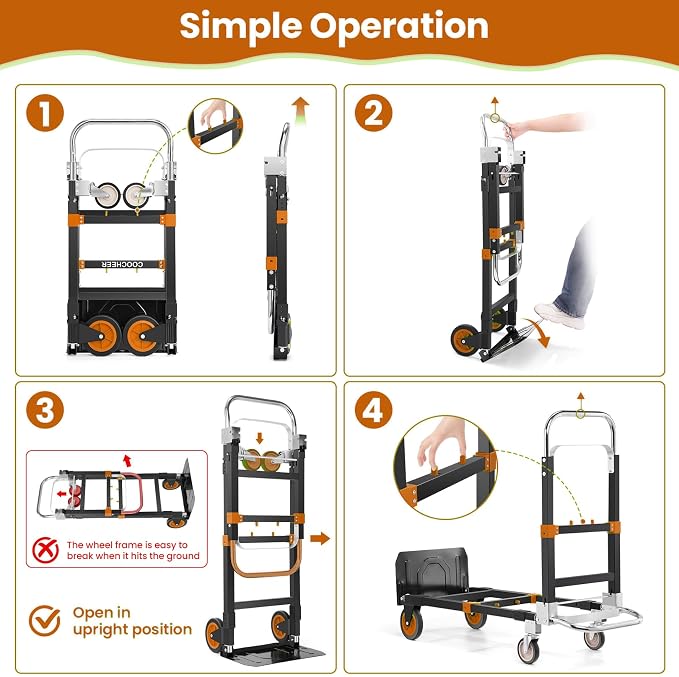 3-in-1 Folding Hand Trucks, 600Lbs Convertible Hand Truck Dolly, Heavy Duty - Image 4