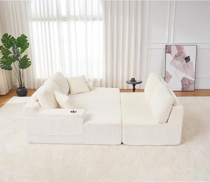 130" Modular Sectional Sleeper Sofa, Modern Cloud Sectional Sofa Couch - Image 4