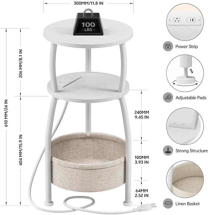 Round Side Table, 3-Tier End Table - Image 3