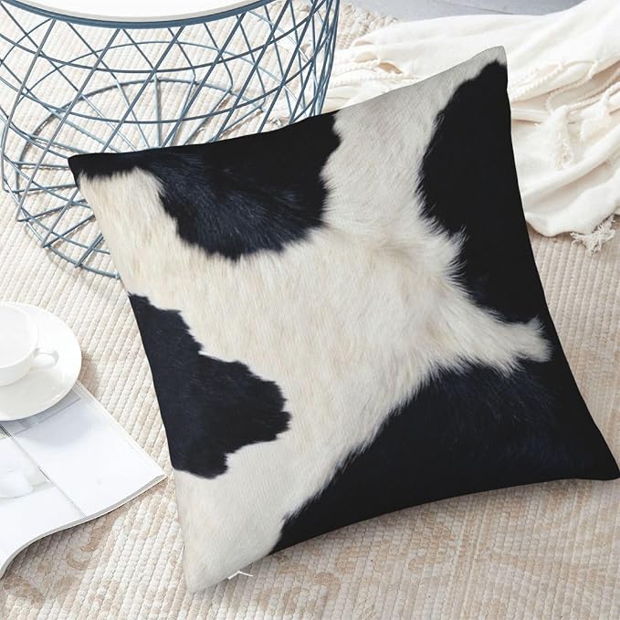 Western Cow Print Black and White Pillow Covers 20x20 Set of 2, Cowfur Print - Image 9