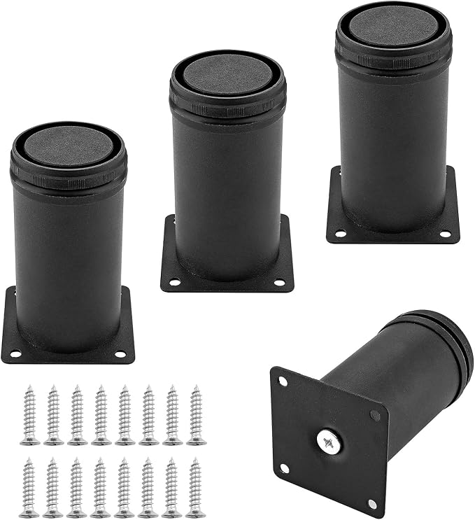 Set of 4 Stainless Steel Furniture Legs 4 Inch, Adjustable Round Cabinet Legs by Kyuionty