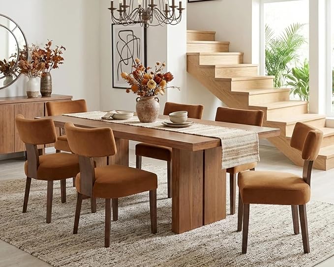 HNY Mid Century Modern Dining Chairs, Velvet Fabric Farmhouse Upholstered and - Image 7