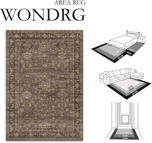 3x4 Washable Area Rug for Entryway Vintage Brown Non Slip Low Pile Carpet - Image 2