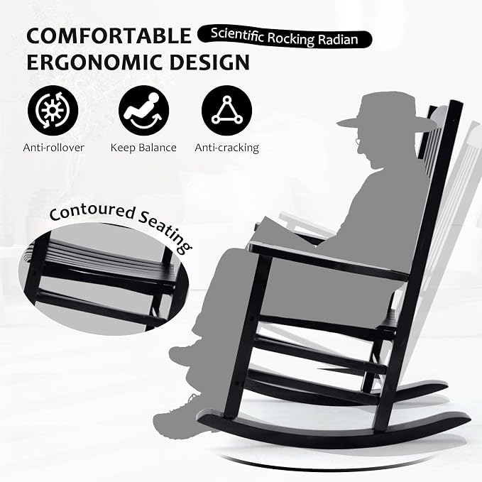Hupmad Wooden Rocking Chair Outdoor Oversized Porch Rocker Chair, Patio Wooden - Image 5