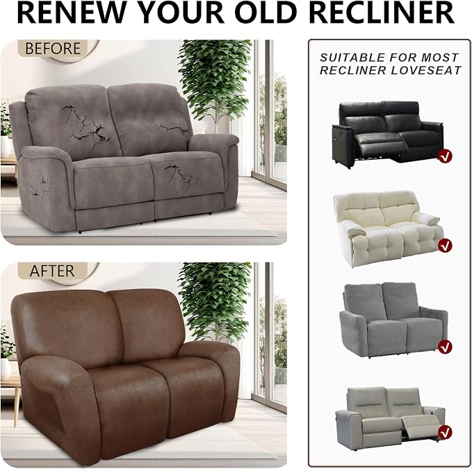 ANARACHON Loveseat Recliner Cover Leather Look Recliner Loveseat Covers - Image 6