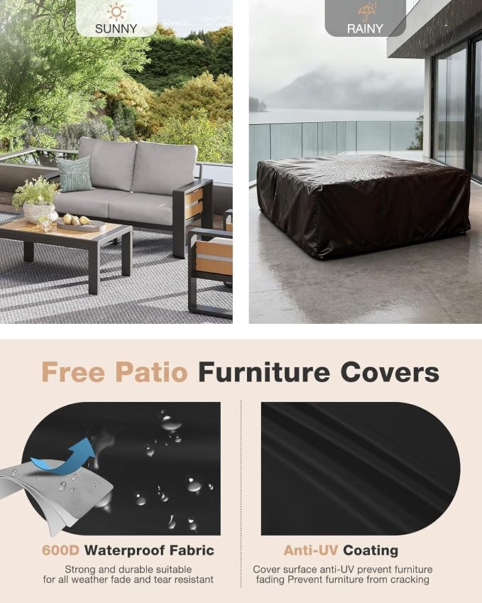 Aoxun Aluminum Patio Furniture Set, 4 Piece Luxury Outdoor Sectional - Image 8