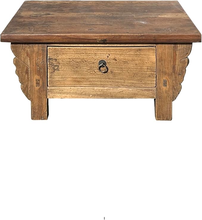 Chinese Vintage Rustic Wood Brown Drawer Low Kang Table Display Stand AJK242 - Image 2