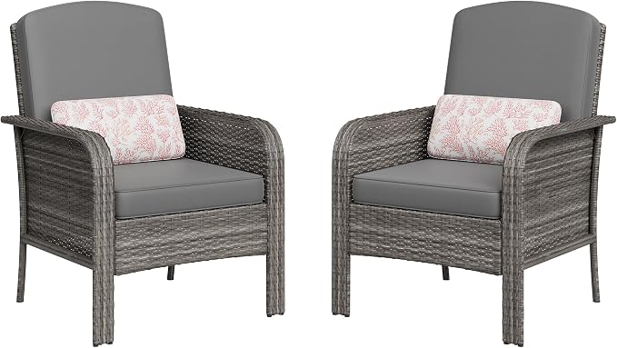 GarveeHome Outdoor Wicker Chairs Set of 2, All-Weather High Back Rattan Patio by GarveeHome