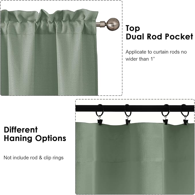 OWENIE Bob Valance Curtains 18 Inch Length 1 Piece, Faux Linen Slub Solid Green - Image 4