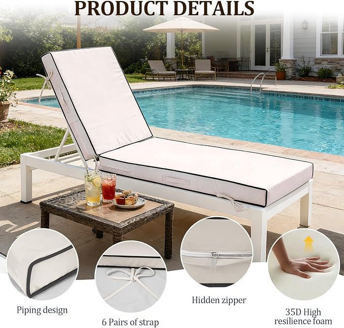 80x26x4in Lounge Cushions for Outdoor Furniture, Outdoor Lounge Chair Cushions - Image 6