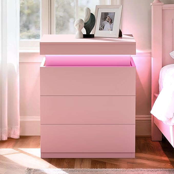 ADORNEVE Nightstand with Charging Station and LED Lights, Night Stand with by ADORNEVE