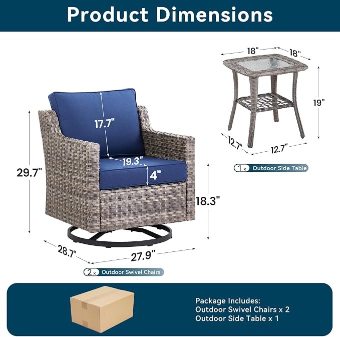 3 Pieces Patio Furniture Set-High Back Swivel Patio Chairs Set of 2 - Image 8