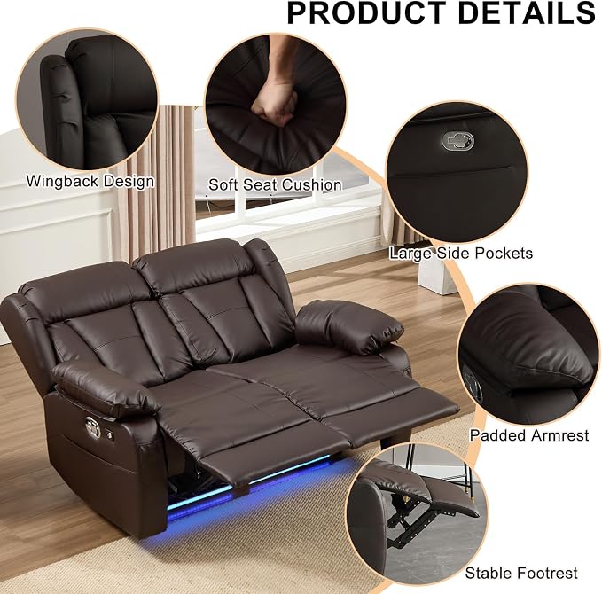 58.3" Reclining Loveseat Sofa, RV Loveseat Recliner Couch - Image 5