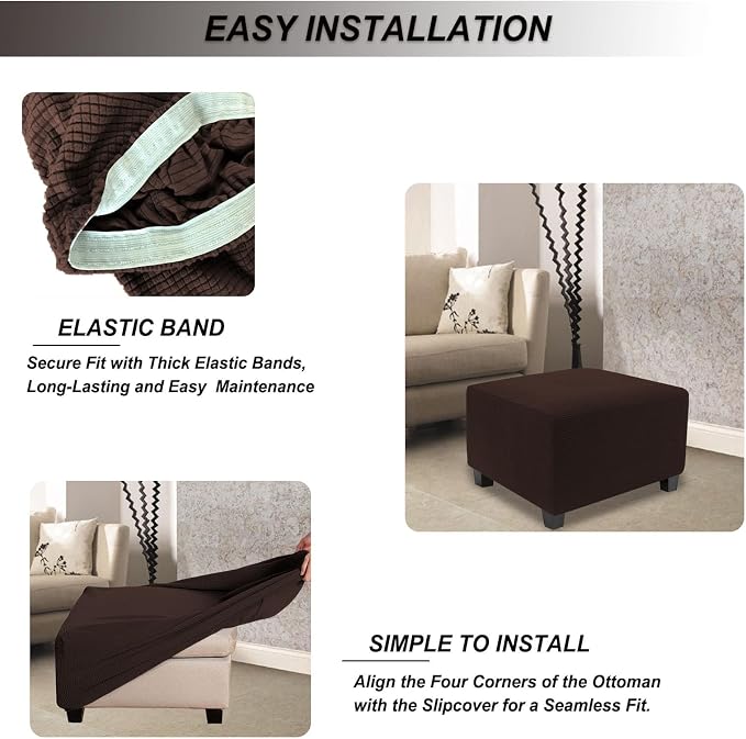 NeColorLife Stretch Ottoman Cover Square Oversized Soft Knitted Jacquard Thick - Image 5