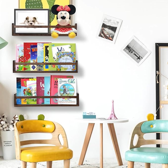 AZSKY Nursery Book Shelves 24 Inch Deep Walnut Floating Bookshelf - Image 2