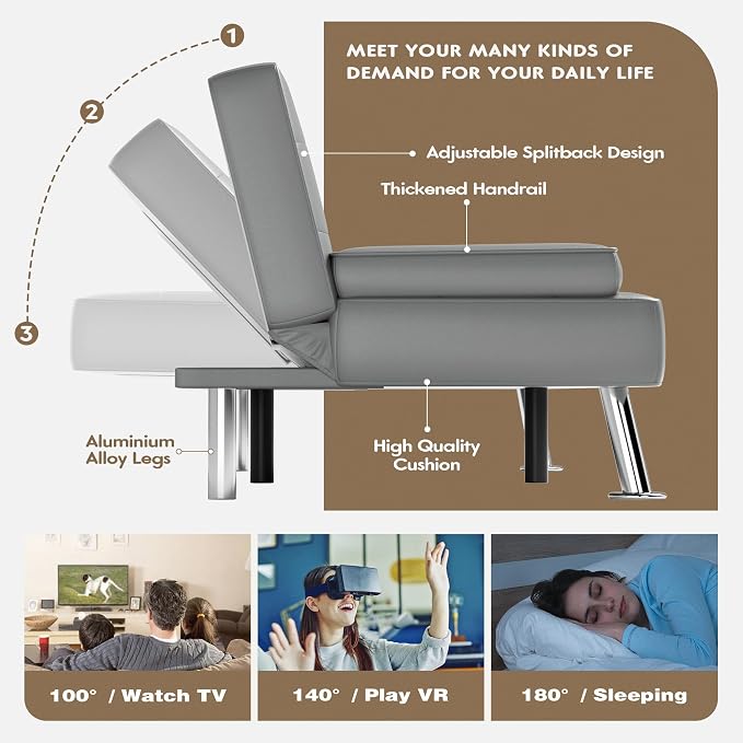 Homall Futon Sofa Bed, Leather Futon Couch - Image 4