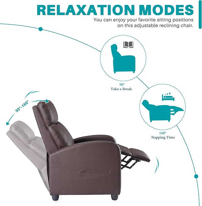 Sweetcrispy Recliner Chair PU Leather Recliner Sofa No Massage, Home Theater - Image 7