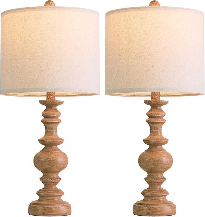 BOBOMOMO 24" Farmhouse Table Lamps Set of 2 – Rustic Light Brown Resin Bedside - Image 8