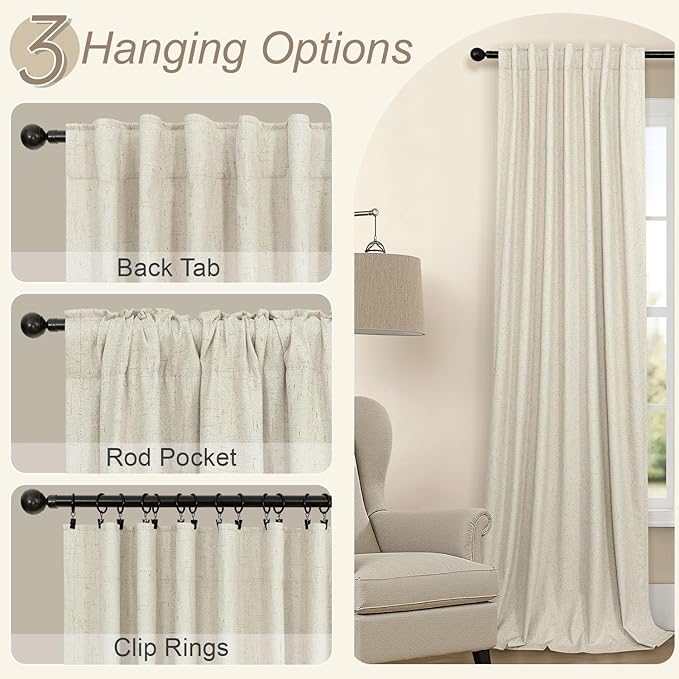 Linen Drapes for Living Room Darkening 100% Blackout Curtains 86 Inch Length 2 - Image 6