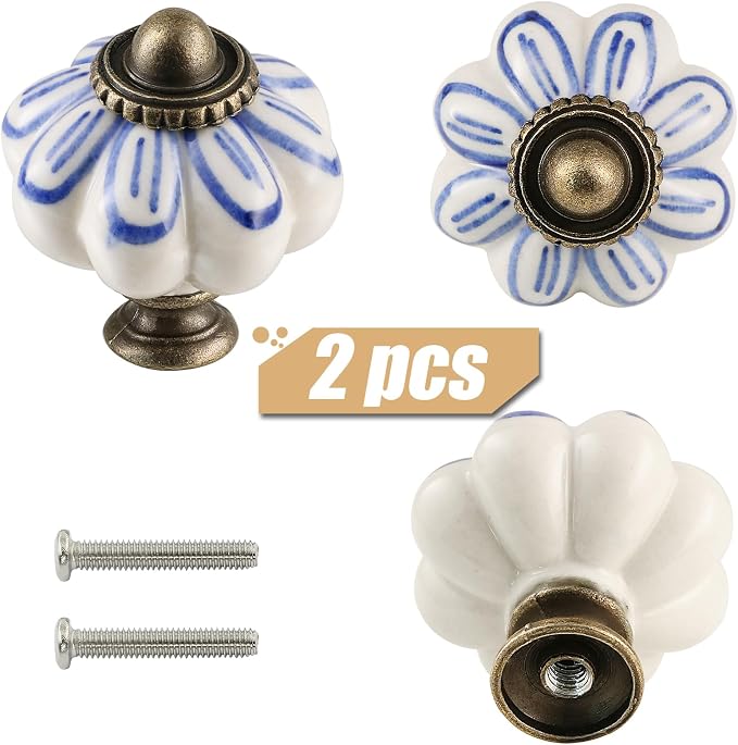Ivory Pumpkin Knobs 2 Pack Ceramic Cabinet Knobs Vintage Drawer Pulls - Image 2