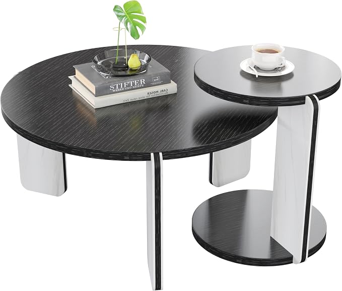 GDFStudio Round Nesting Coffee Table Set of 2, Modern Wooden Accent Side Table - Image 8