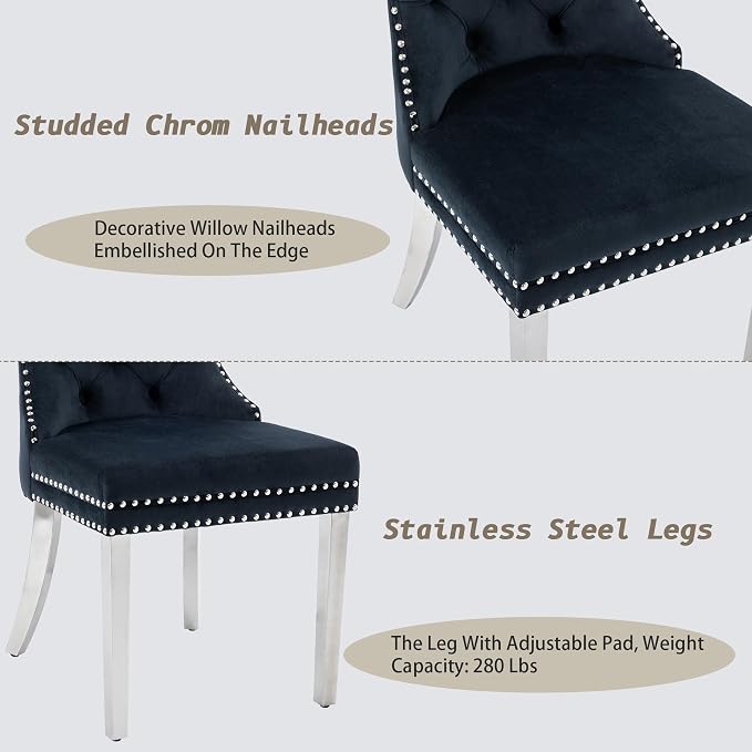 KCC Velvet Dining Chairs Set of 6, Upholstered High-end Tufted Dining Room Chair - Image 6