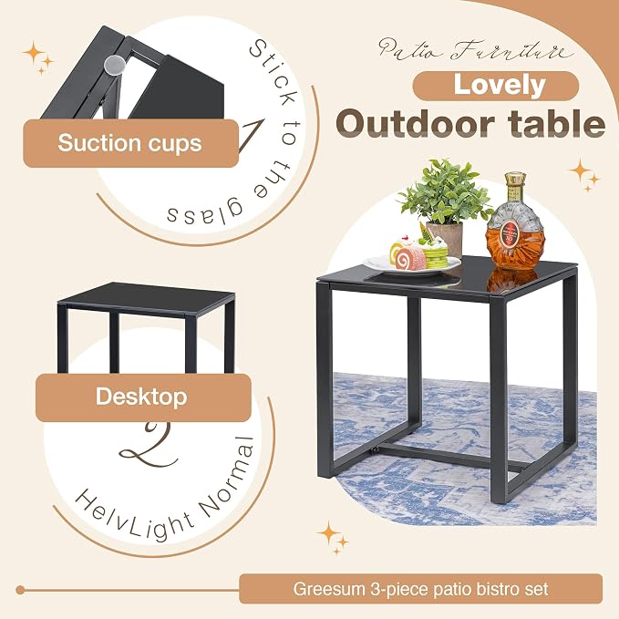 Greesum 3 Pieces Outdoor Furniture Set Patio Bistro Rocking Chairs - Image 7