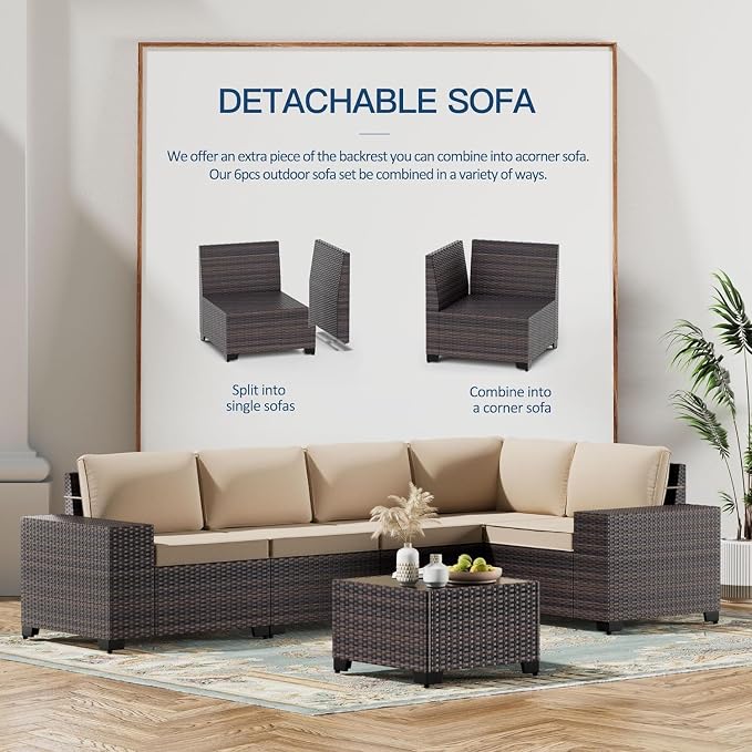 Kullavik Outdoor Patio Furniture Set, 12 Pieces Sectional Rattan Sofa Set Brown - Image 7