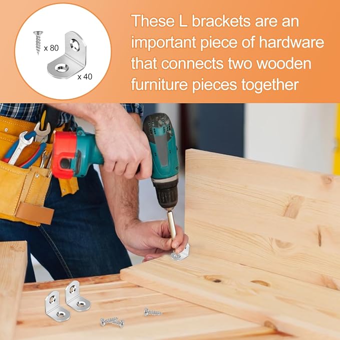 40 Pcs L Bracket Stainless Steel Corner Brace Sets, 90 Degree Right Angle - Image 7