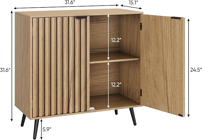 Smuxee Fluted Sideboard Cabinet, Freestanding Natural Buffet Cabinet - Image 2
