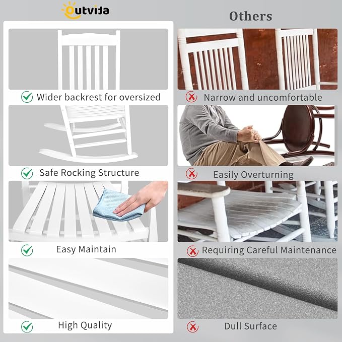Outvita Outdoor Rocking Chair, Solid Wood High Back Rocker, All Weather Lounge - Image 7