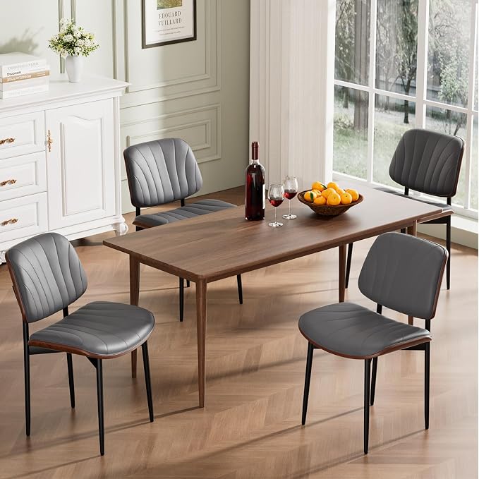 REONEY Dining Chairs Set of 4, Mid-Century Modern Upholstered PU Leather Chairs - Image 4