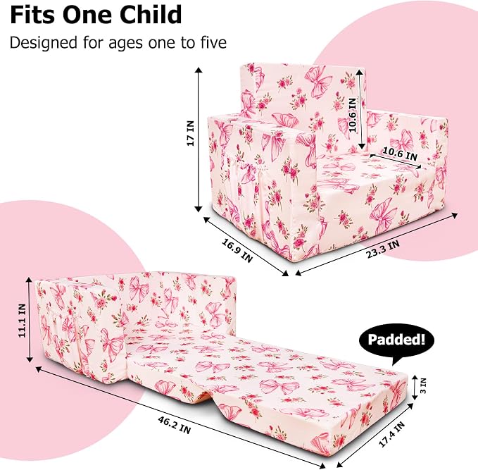 Kids Couch, 2-in-1 Kids Fold Out Couch, Convertible Sofa to Lounger - Image 2