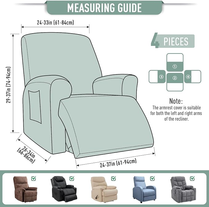 TAOCOCO Recliner Cover 4-Pieces, Recliner Stretch Sofa Slipcover, Recliner - Image 6