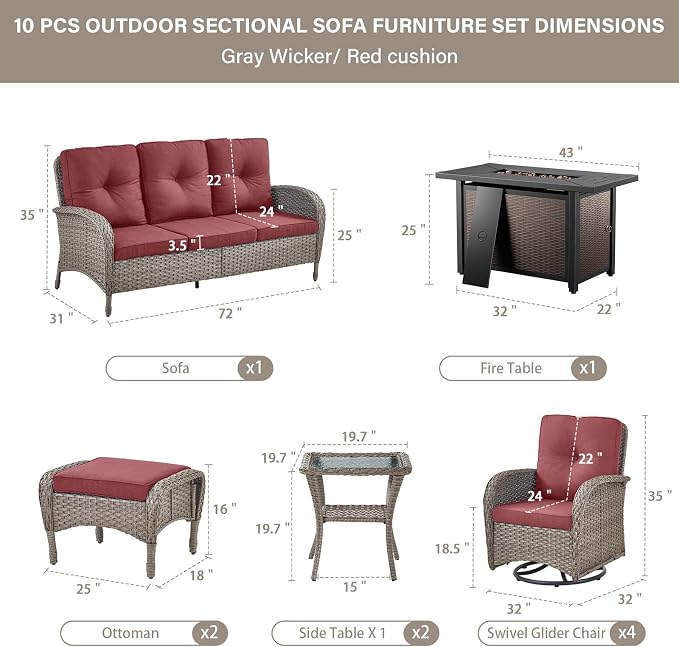 Belord Expansive 10 Pieces Outdoor Patio Furniture Set - Image 2