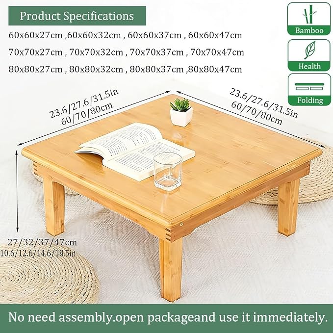 SH-tables Folding Japanese-Style Square Bamboo Table - Image 2