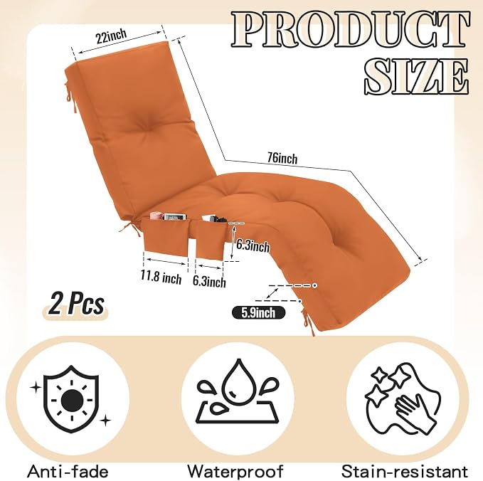 Kigley Outdoor Chaise Lounge Cushions - Image 2