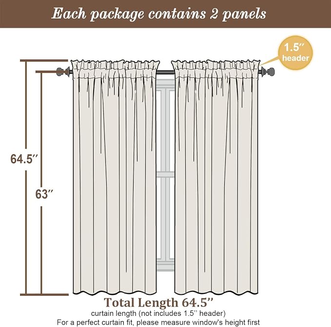 Chyhomenyc Semi Sheer Curtains 63 Inch Length 2 Panels - Image 5