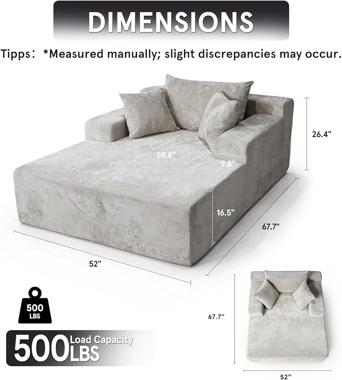 Sytopia Chaise Lounge with Armrests, Oversized Sofa Bed with 3 Pillows - Image 2